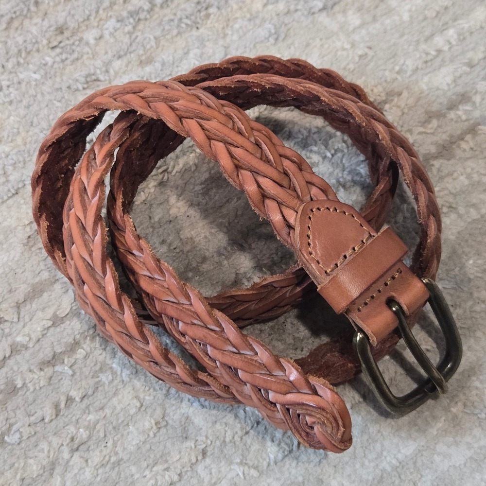 Madewell Braided Leather Belt in Cognac Brown